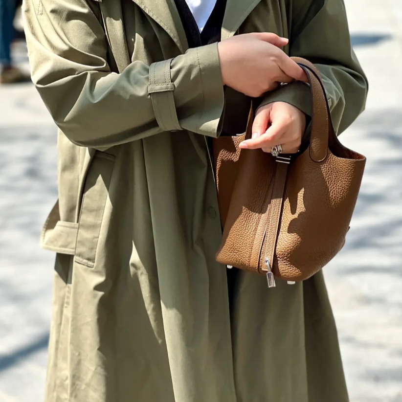 95新 Hermes/爱马仕 小花Jerry  菜篮子 18 栗子色 银扣 