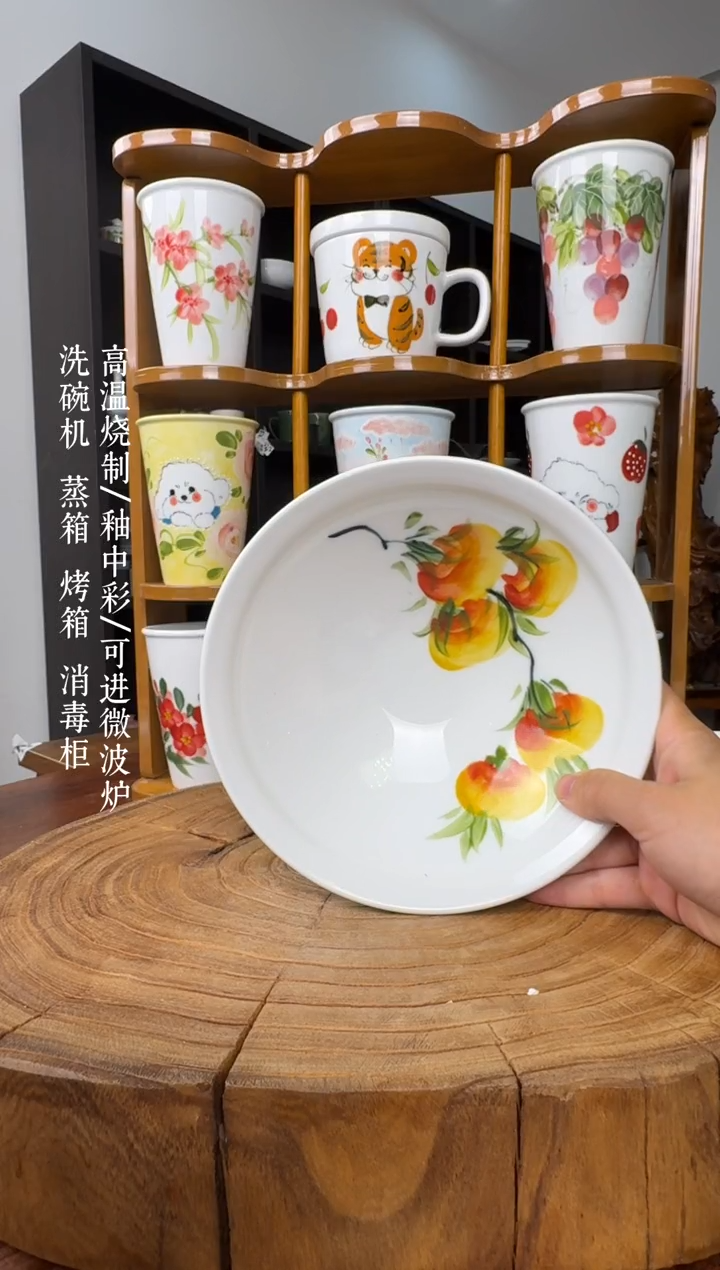 瓷片景德镇手绘釉中彩（食品级）大斗笠碗