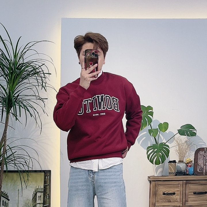 韩版时尚休闲百搭冬季学院风刺绣圆领加绒卫衣86107