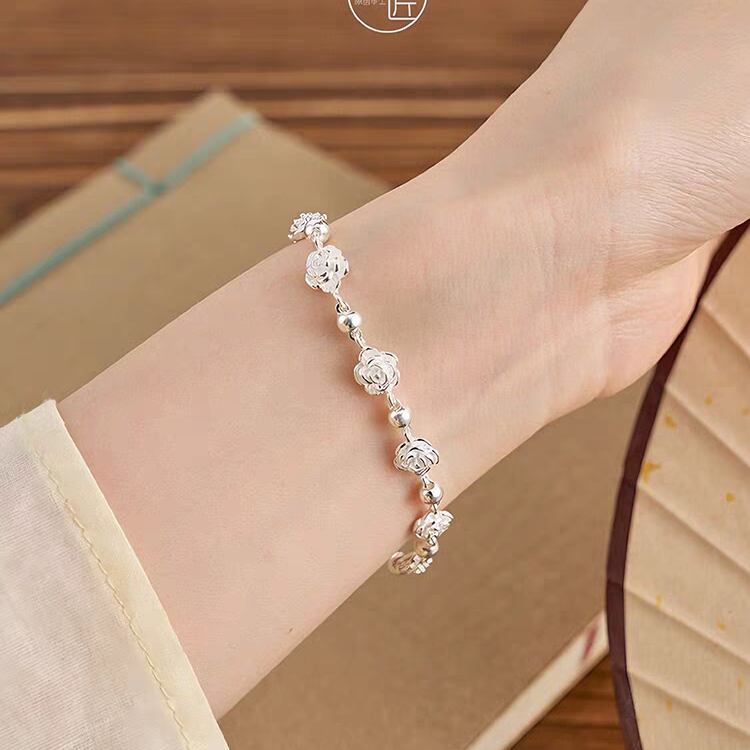 足银手链 【如意】足银999玫瑰花手链正品新款女生气质韩版ins
