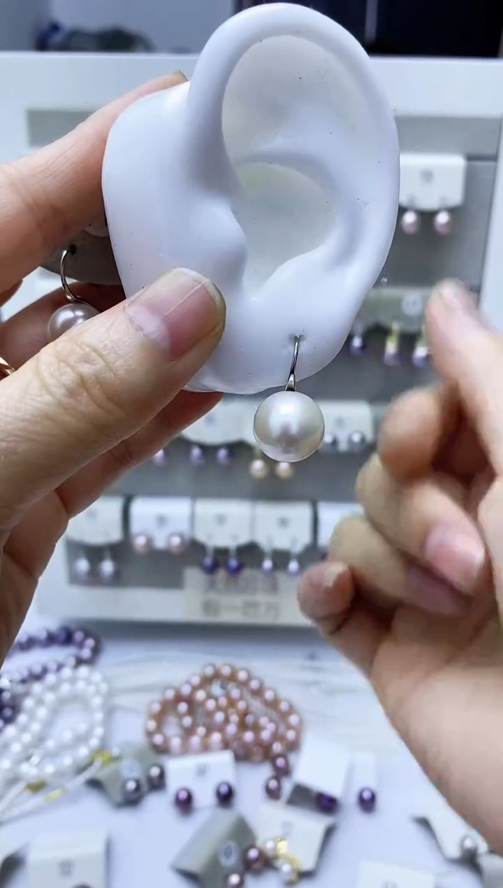 银S925镶嵌淡水珍珠耳饰77