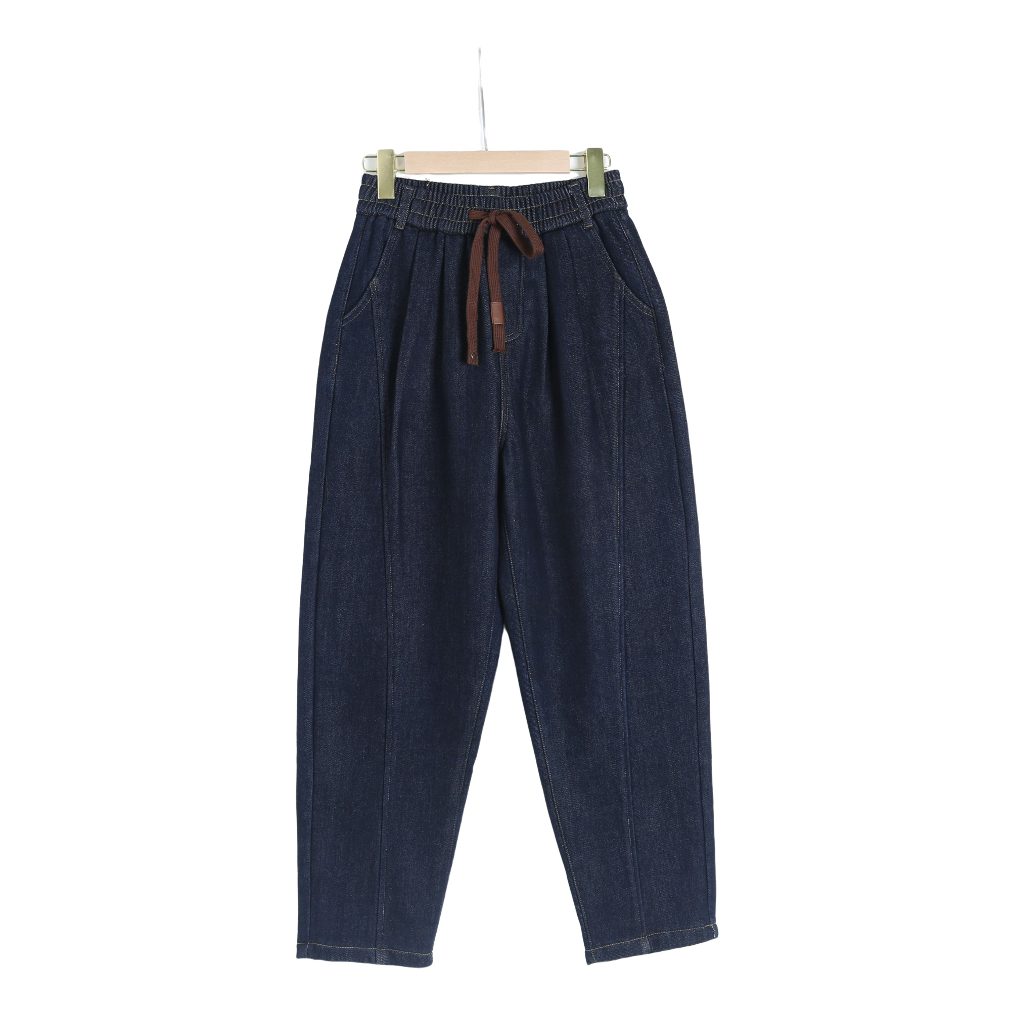 K0096牛仔裤宽松直筒弯刀牛仔裤抽绳休闲裤时尚百搭纯色纯色复古