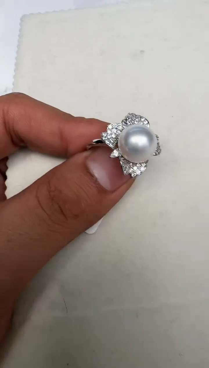 银S925镶嵌戒指海水珍珠戒指