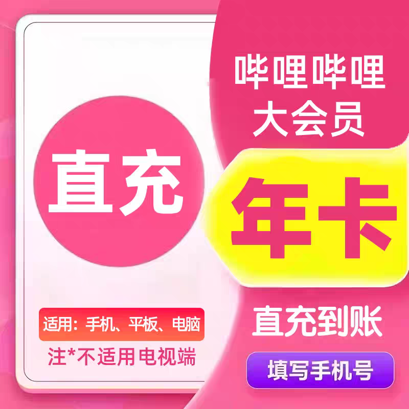 哔哩哔哩大会员年卡bilibili会员12个月 不支持电视端 书卓直充
