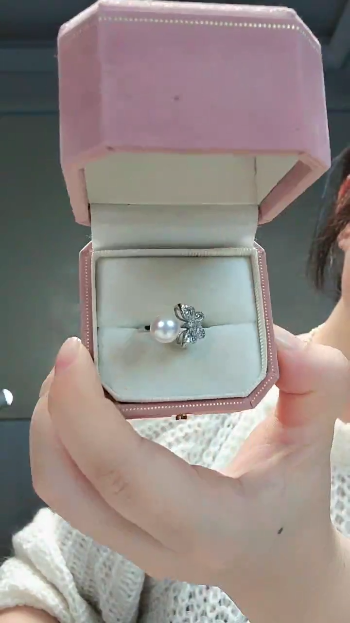 【闪购商品】海水珍珠戒指银S925镶嵌akoya蝶恋花戒指