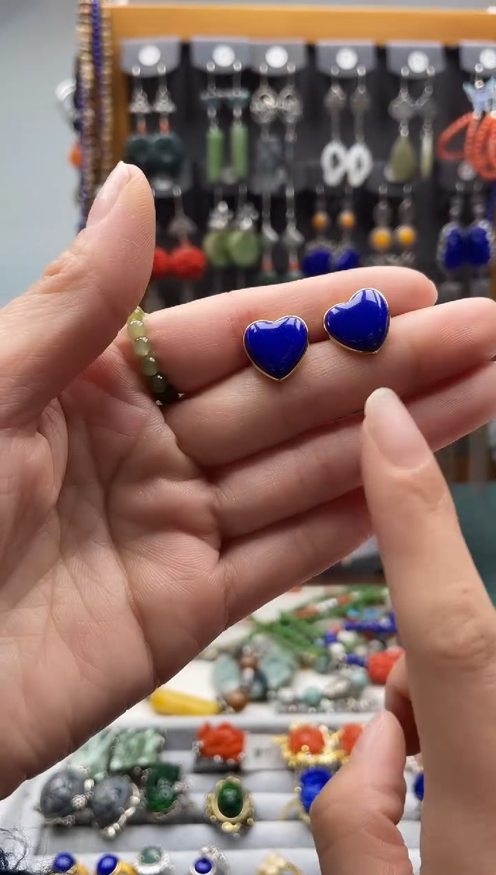 【闪购商品】青金石耳饰银S925镶嵌饰品