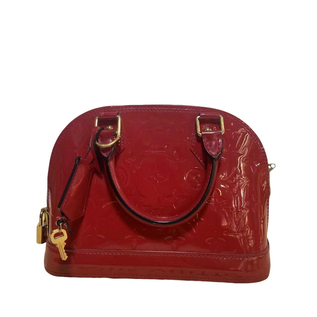 95新 LV LV 红色漆皮alma bb斜挎包jm4685