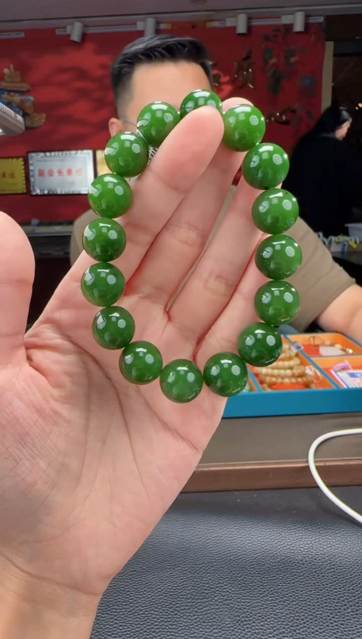 手串未镶嵌和田玉碧玉菠菜绿单圈手串