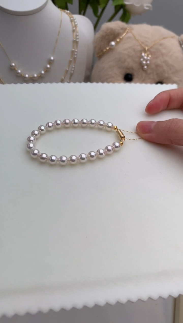 【闪购商品】海水珍珠手绳18K金镶嵌6-7极光全珠手链