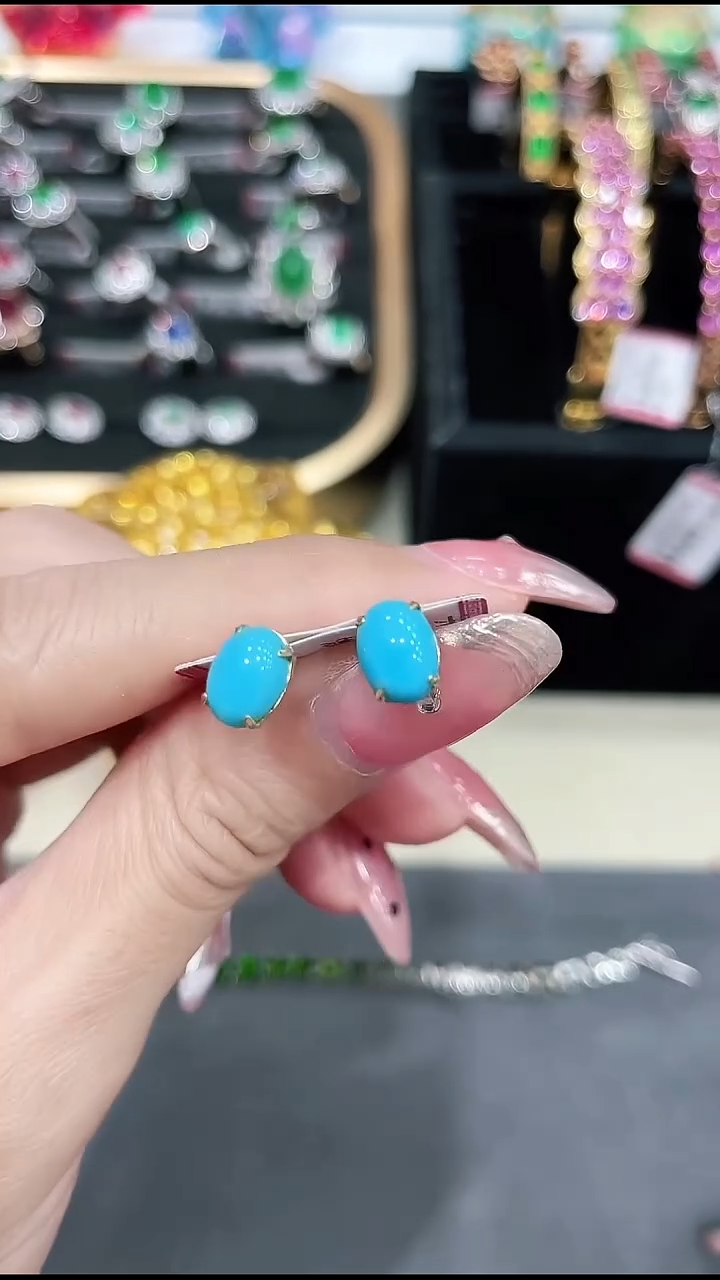 绿松石18K金镶嵌耳饰1