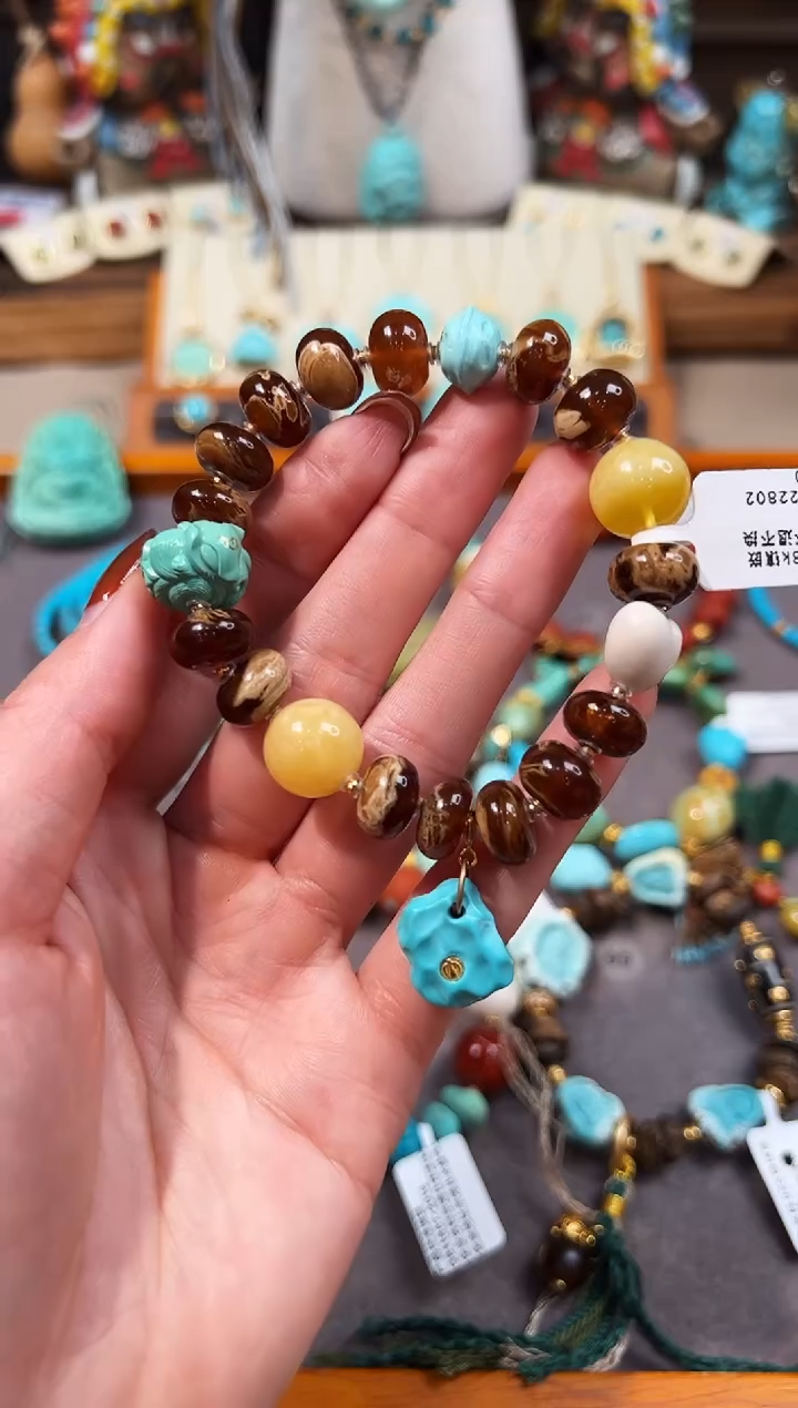 手链琥珀18K金镶嵌琥珀手链