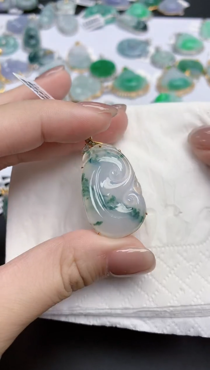 【闪购商品】翡翠颈饰18K金镶嵌天然缅甸翡翠A货