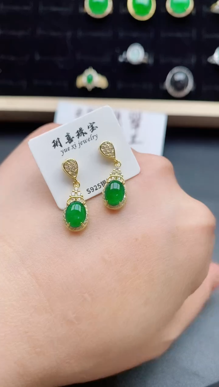 【闪购商品】翡翠耳饰银S925镶嵌508550