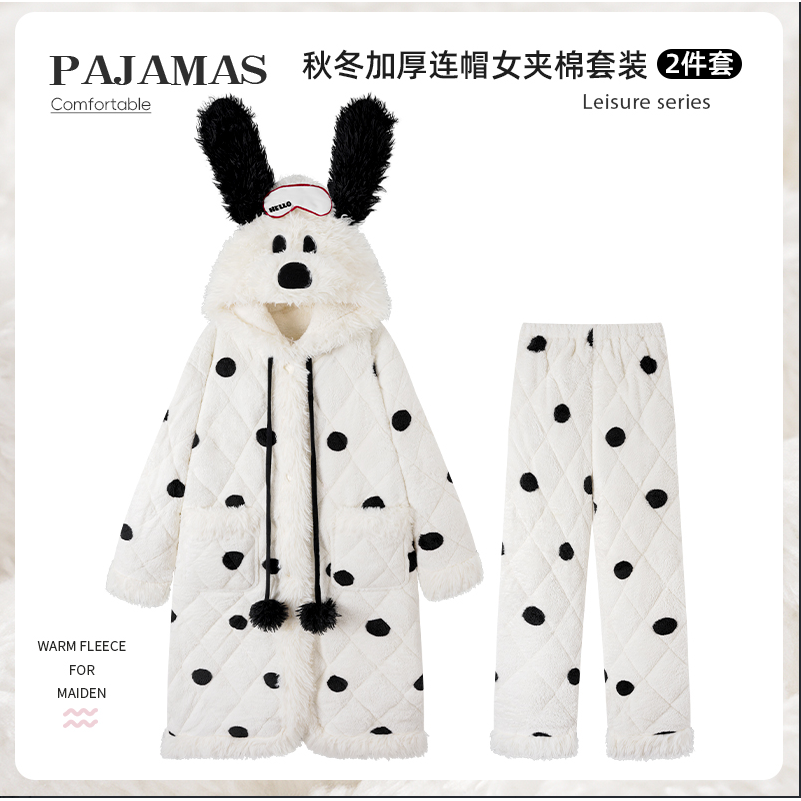 【三号链接】省服可外穿冬季睡袍女三层夹棉变态厚保暖家居服套装