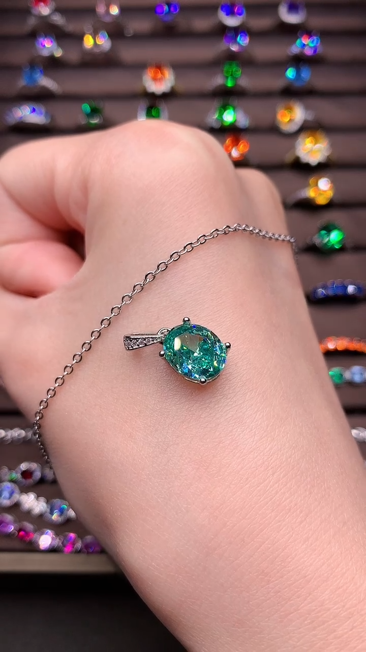 银S925镶嵌吊坠(赠链)帕拉依巴碧玺······