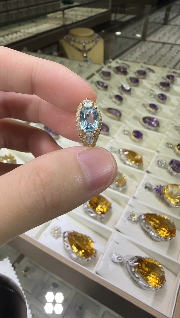 银S925镶嵌戒指托帕石恶魔之眼9*7mm