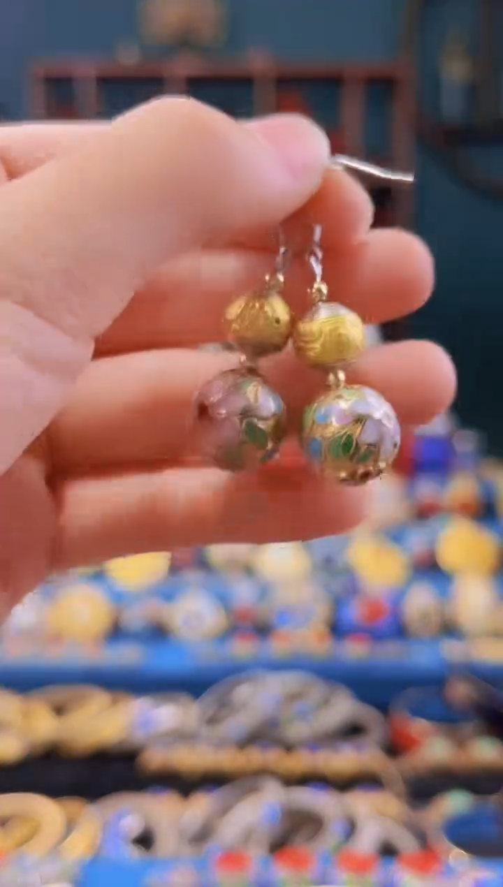 景泰蓝耳环金地花卉1.4