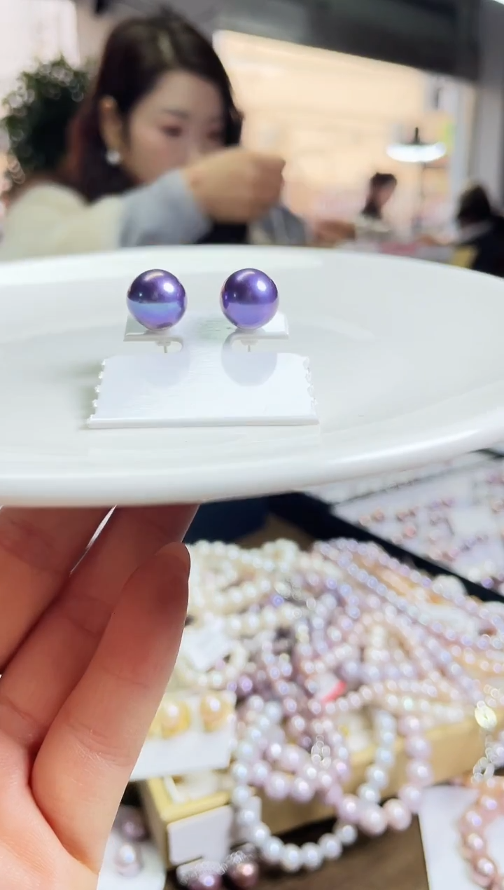 未镶嵌耳饰淡水珍珠紫色系素钉