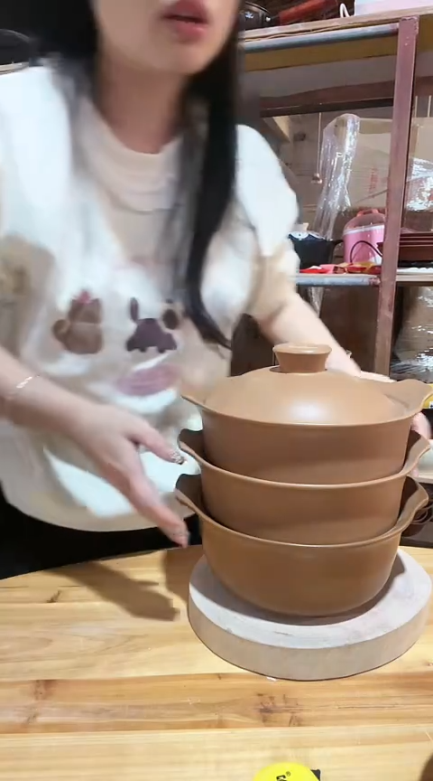 陶瑕疵小号咖色锅+2屉