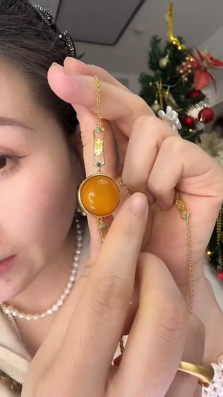 无925银大蛋面鸡油黄手链