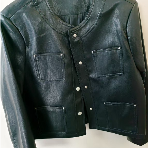  【C49】AL 圆领短款薄款修身皮衣c49