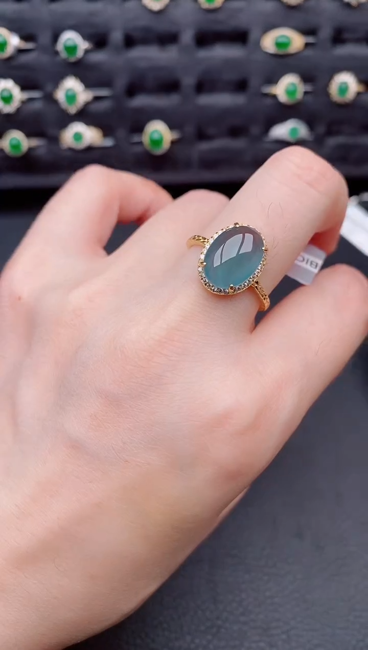 银S925镶嵌戒指翡翠天然a货翡翠107