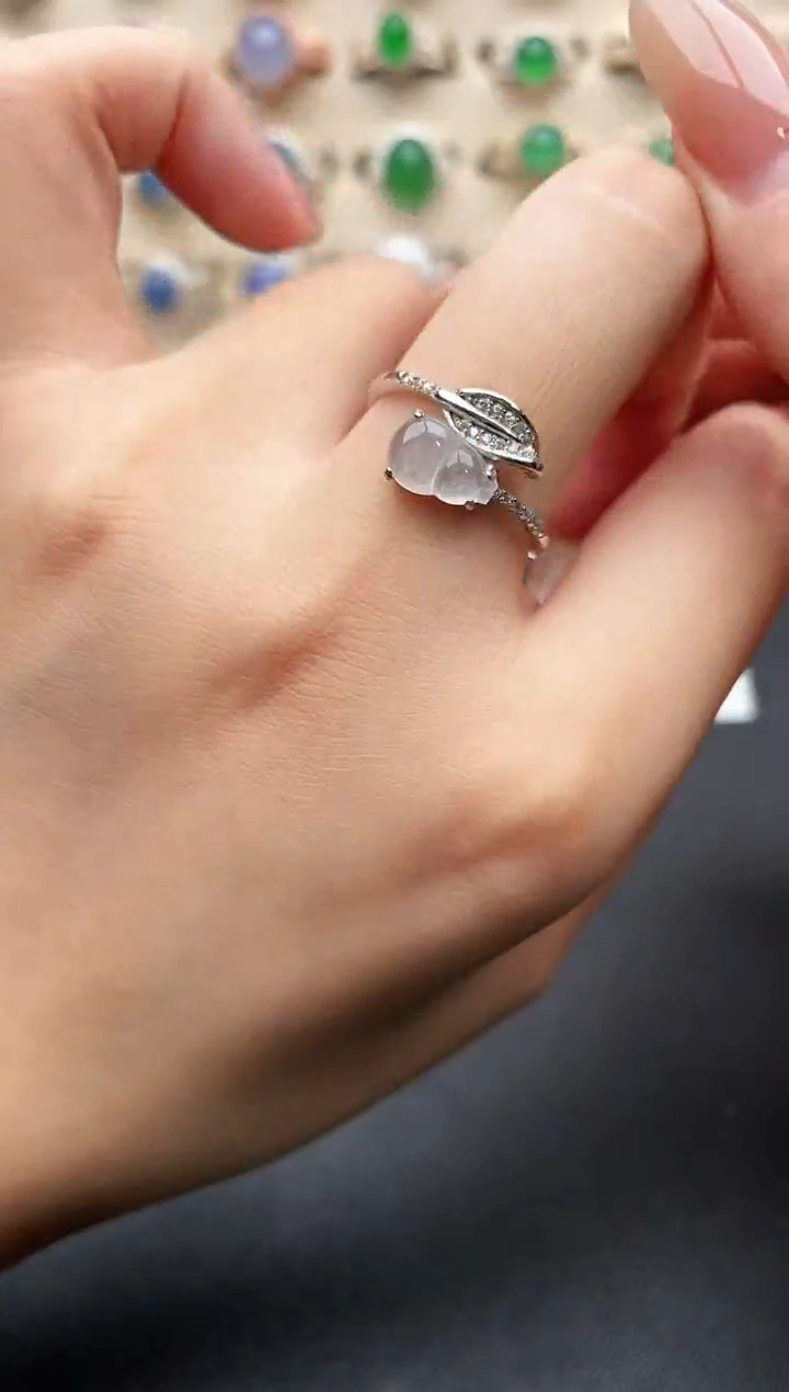 银S925镶嵌戒指翡翠一物一证一礼盒