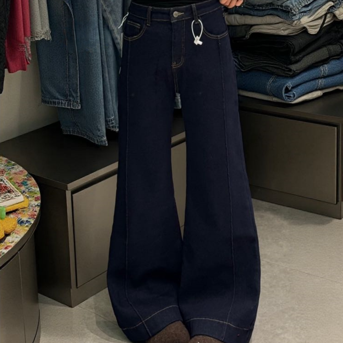 Manmi  弹力加绒牛仔微喇裤   009