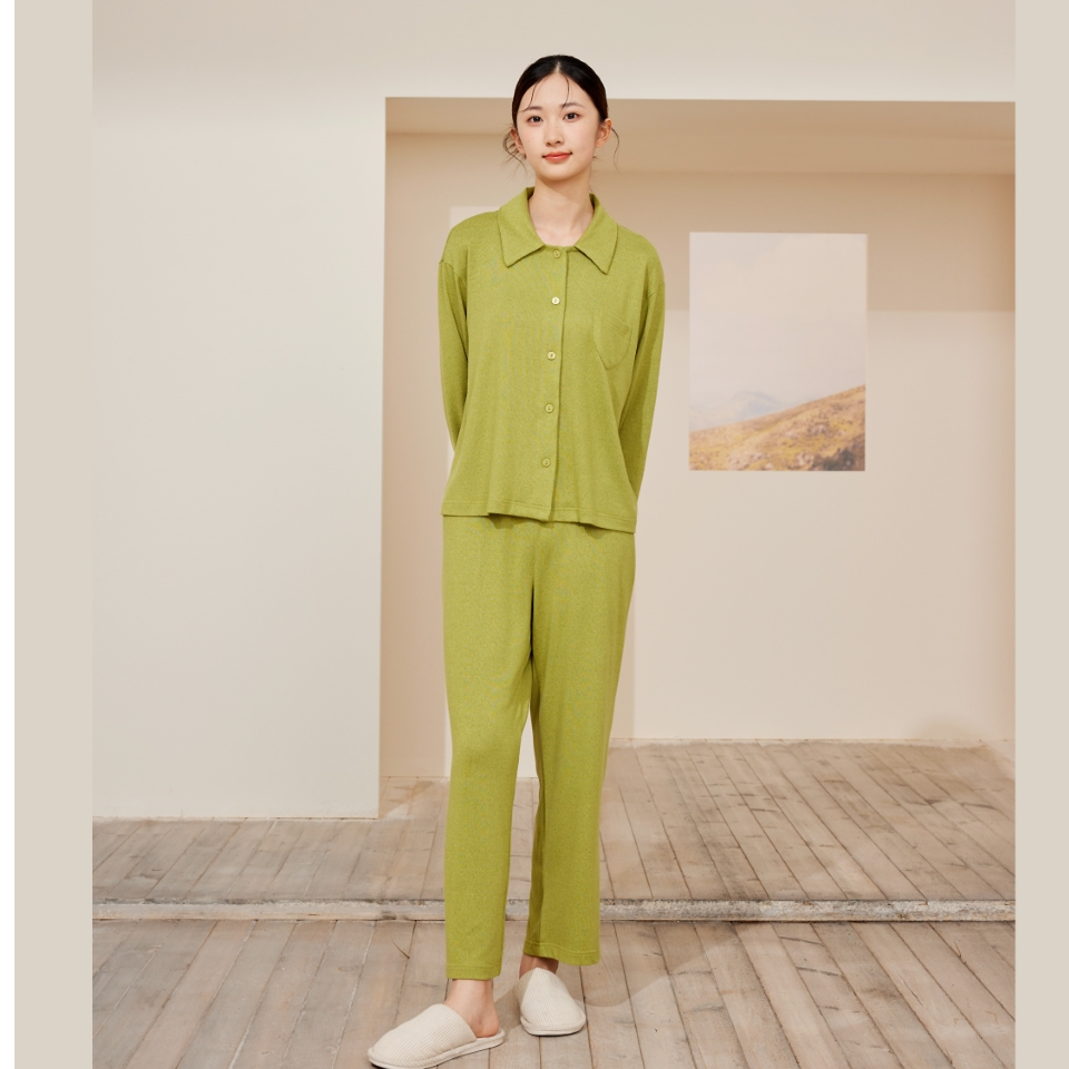 flossy弗劳思春秋女士色织磨毛时尚家居服套装CX241