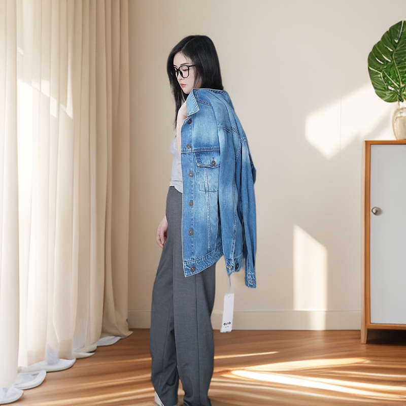 100%棉牛仔外套女浅蓝色渐变洗水工艺M5A002W百搭时尚薄牛仔面料