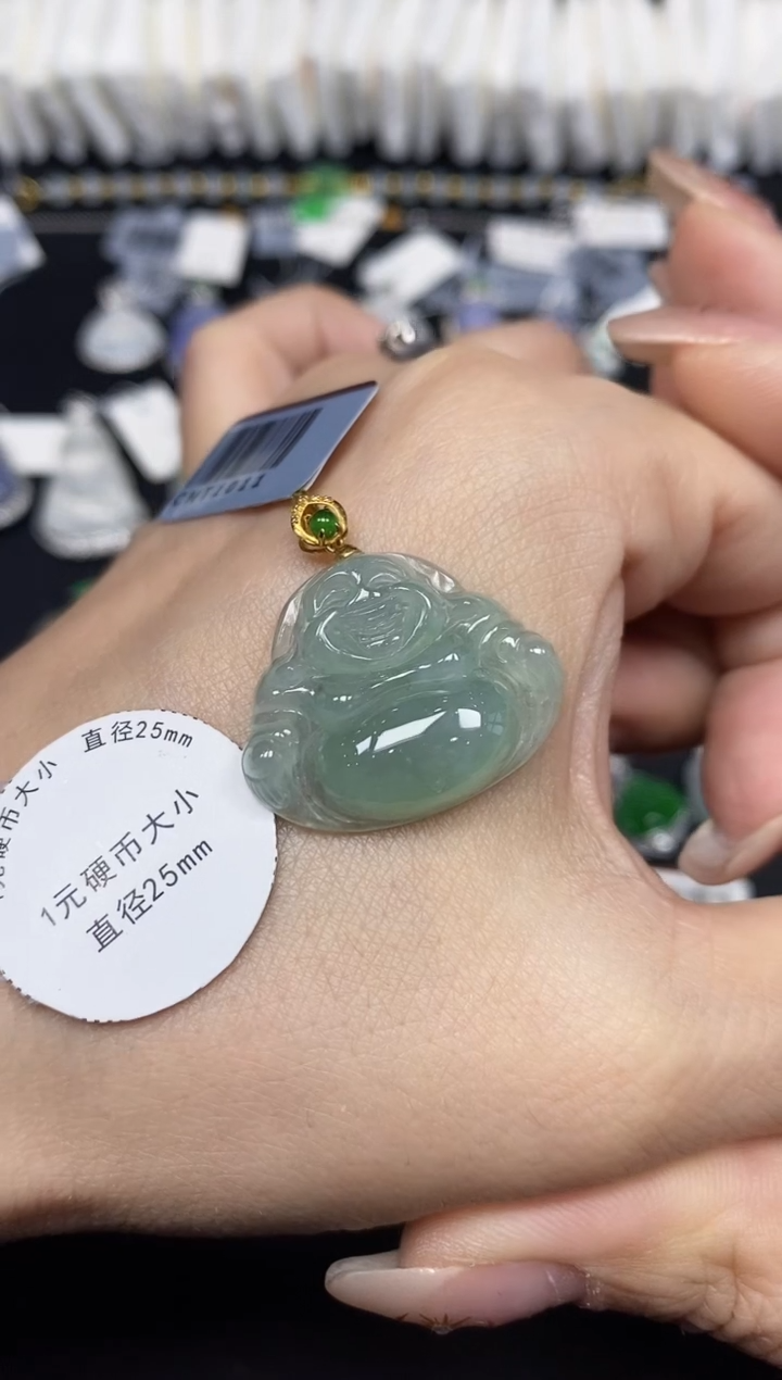 吊坠(不含链)18K金镶嵌翡翠佛公18K金扣镶嵌@@CMT