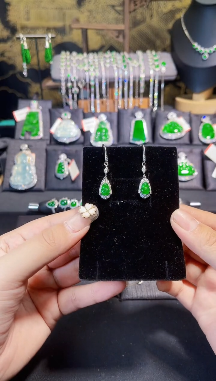 翡翠银S925镶嵌耳饰耳坠