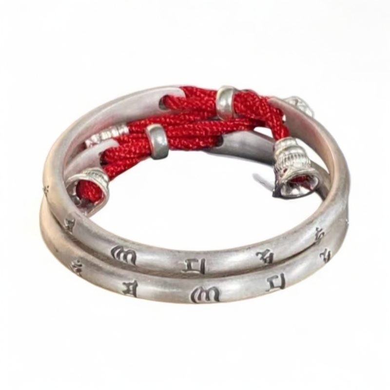 九乐 足银布艺手镯 999做旧六字宝推拉手镯