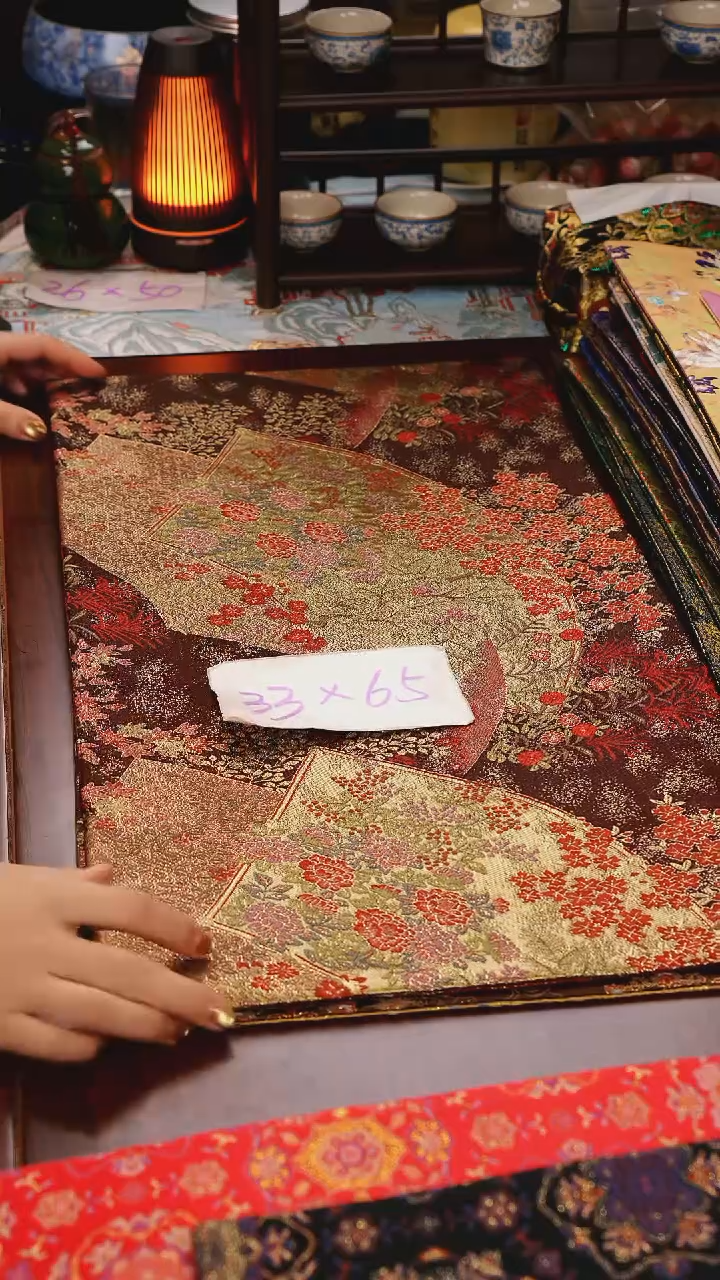 【西阵织金玉满堂红咖双面】中国风干泡织锦茶席33*65