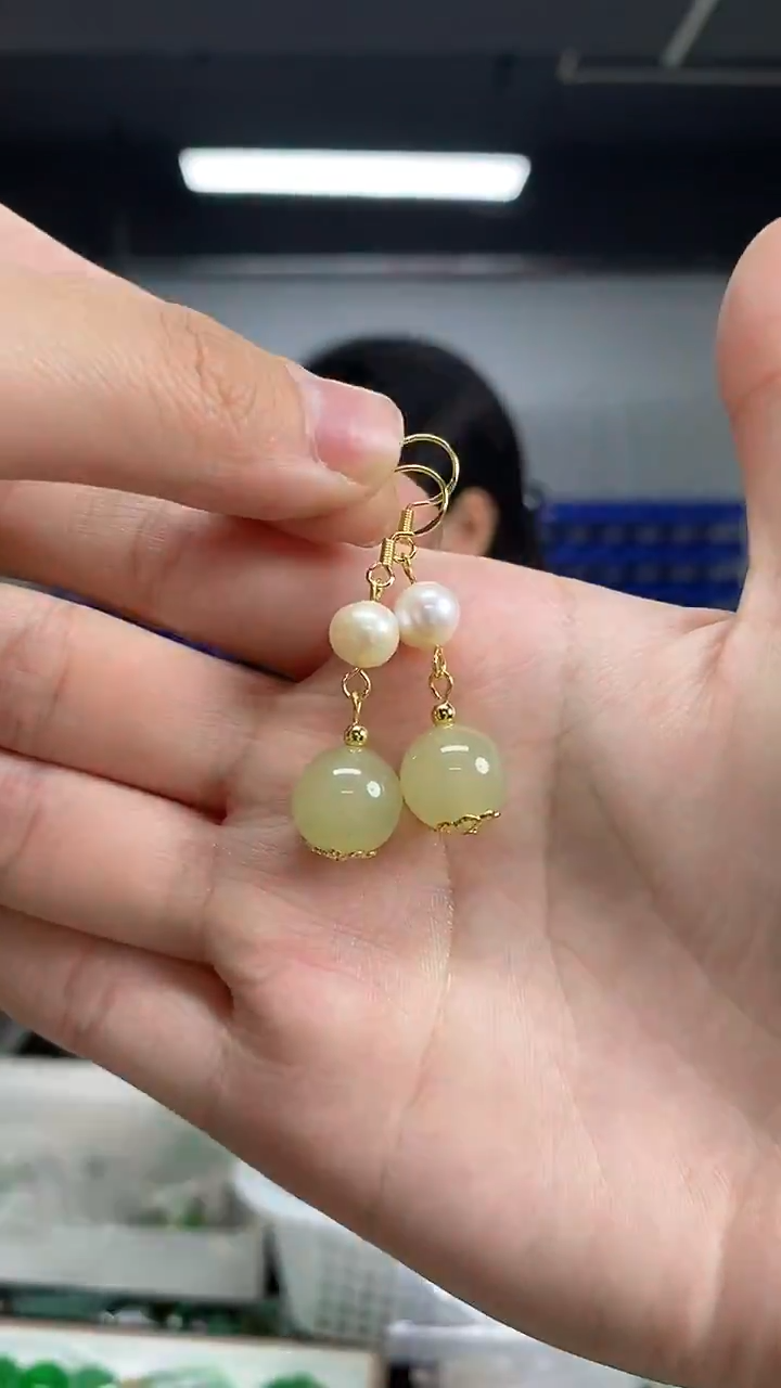 银S925镶嵌和田玉耳饰多样性发其一颜色微差