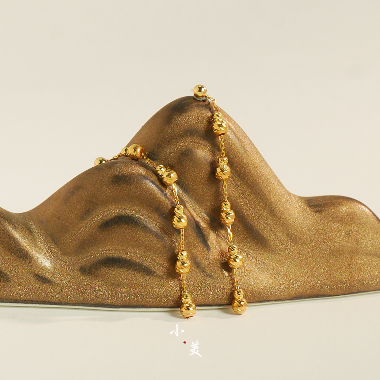 18K金车花葫芦耳坠耳环 G30209