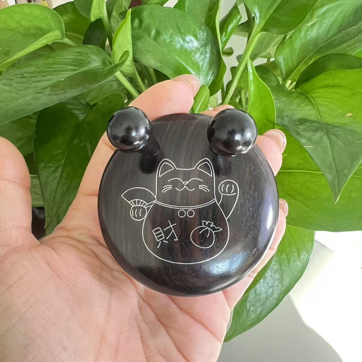 紫光檀蜗牛按摩梳可爱圆形猫猫梳（微瑕）