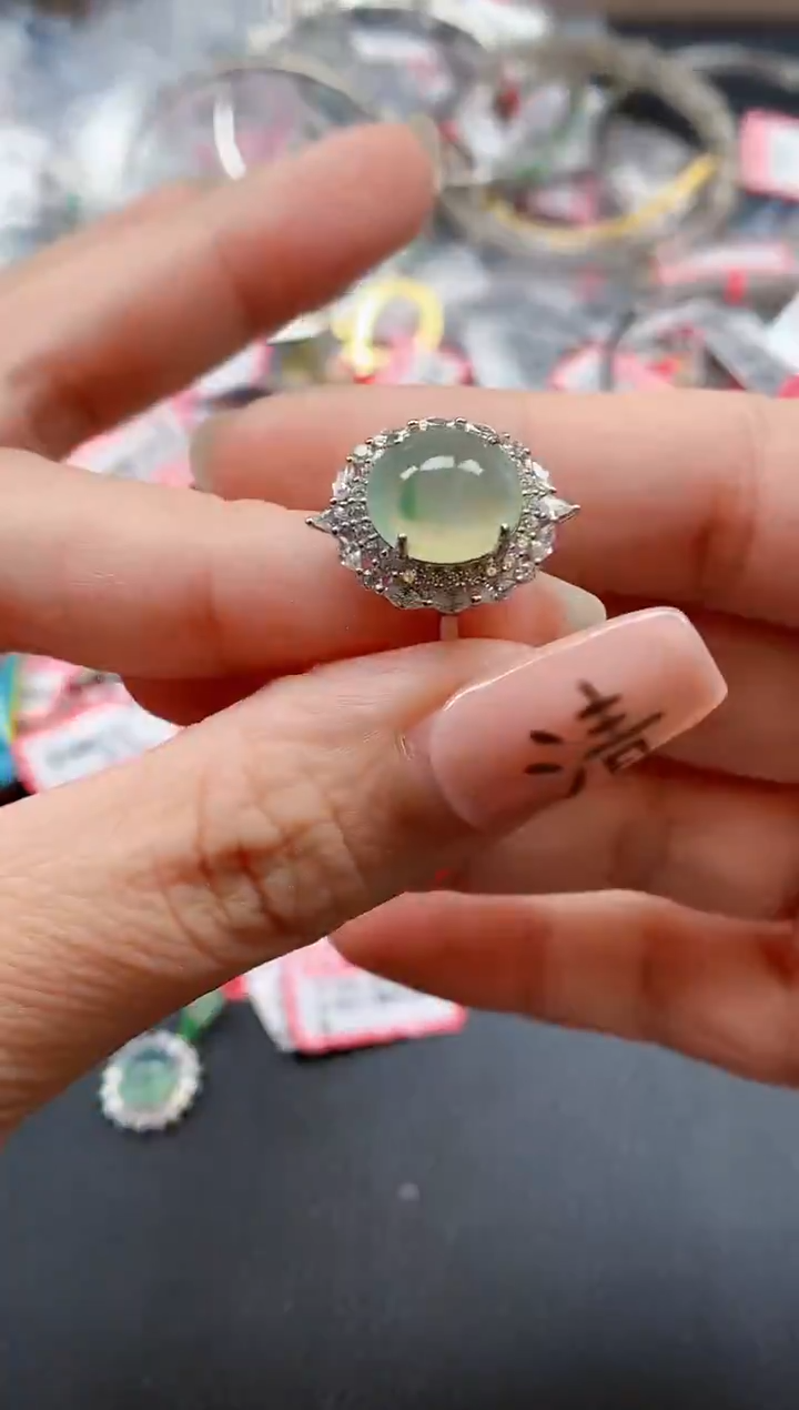 银S925镶嵌戒指翡翠天然A货缅甸翡翠