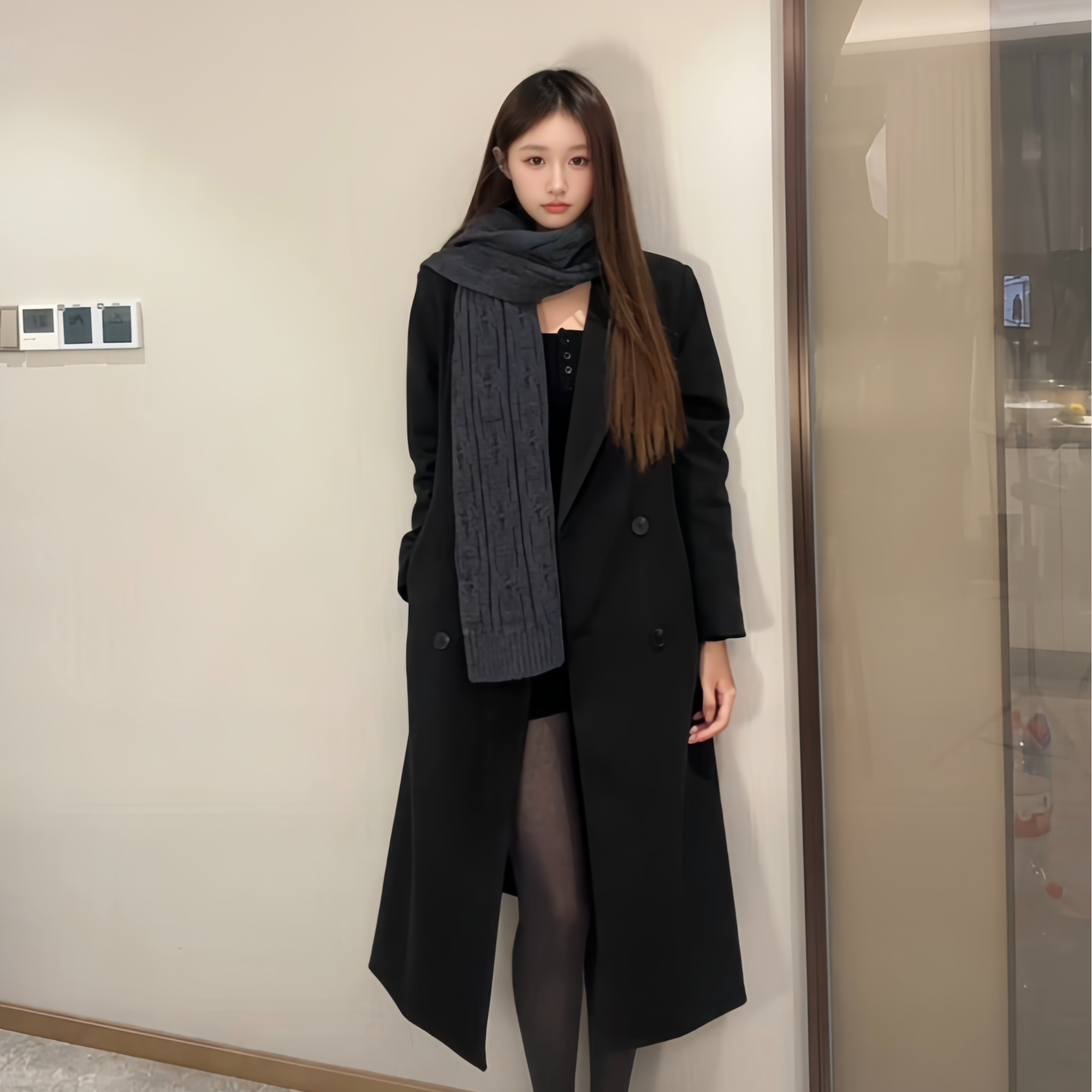 呢料大衣外套女2025秋冬韩版显瘦加羽绒正肩西装领高级感长款风衣