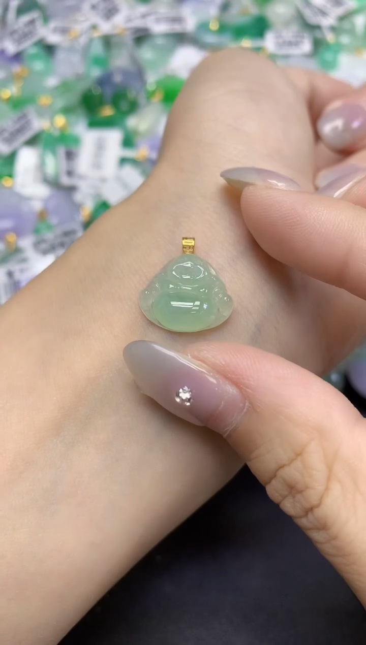 颈饰18K金镶嵌翡翠天然缅甸翡翠A货百元以上9元证书费自理