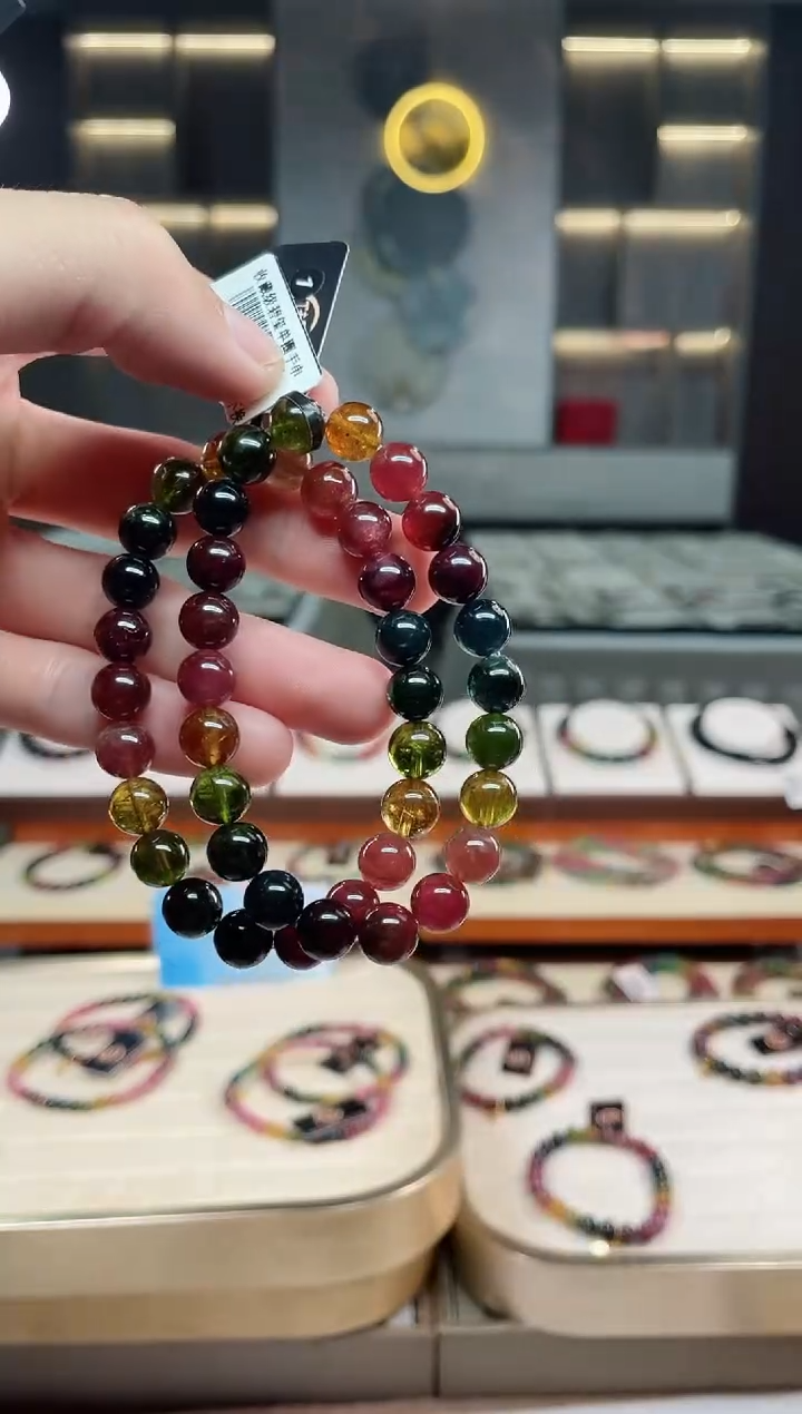 未镶嵌冰透体老矿碧玺彩虹单圈手串8mm+碧玺多样性发一条xion