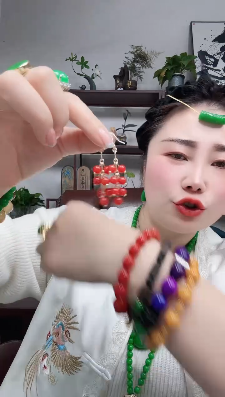 未镶嵌翡翠耳饰红翡葡萄耳坠