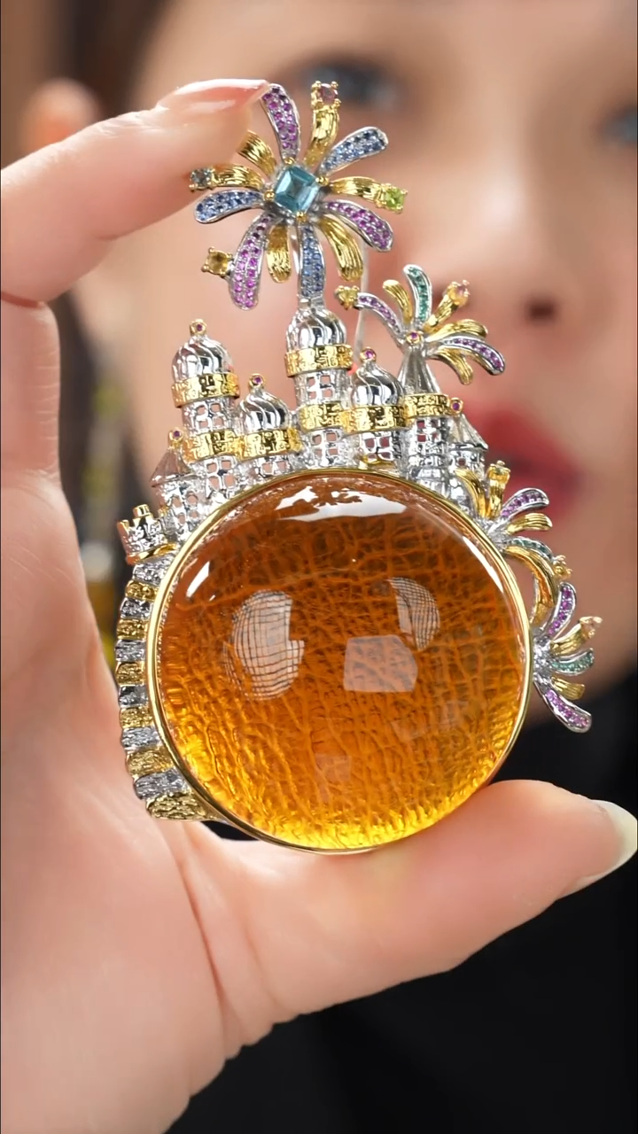 吊坠(不含链)银S925镀金镶嵌水晶精品吊坠