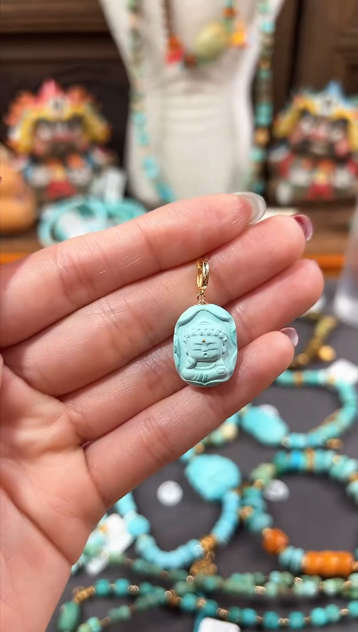 【闪购商品】绿松石颈饰18K金镶嵌绿松石吊坠