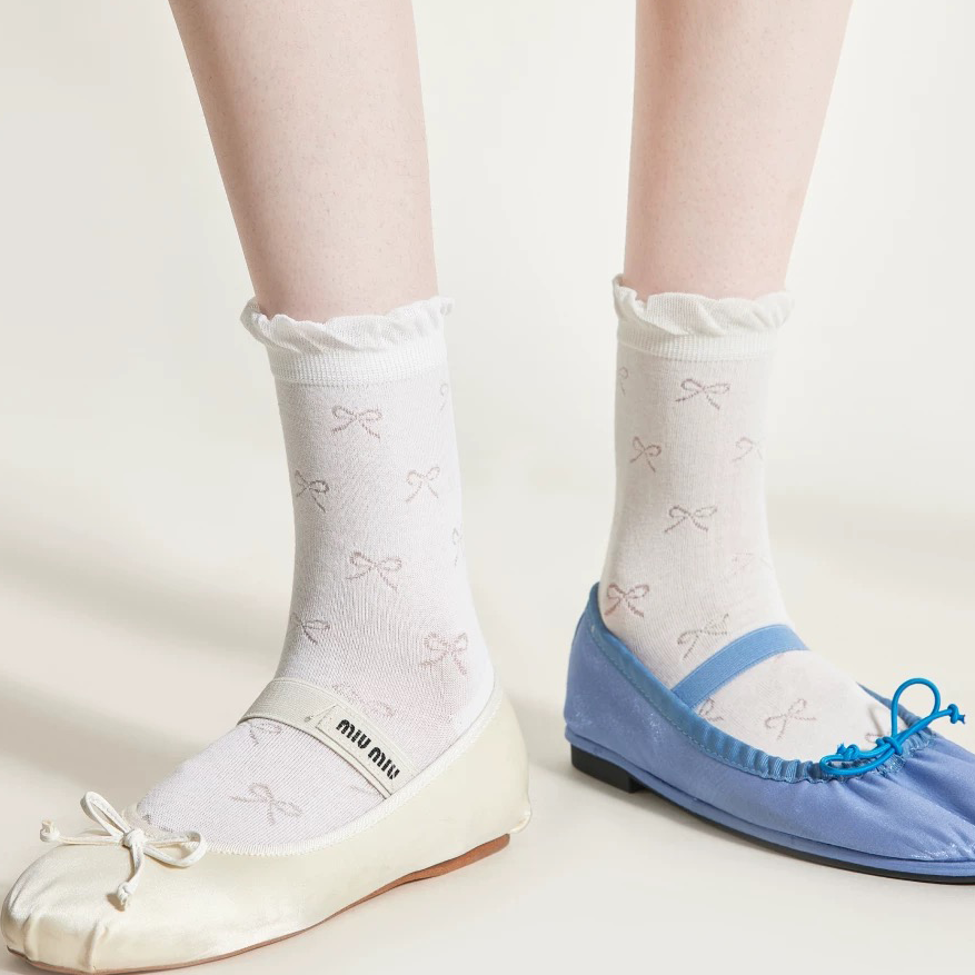 中筒袜春夏新款花边蝴蝶结透气薄款袜子女甜美风百搭【SugarBox】