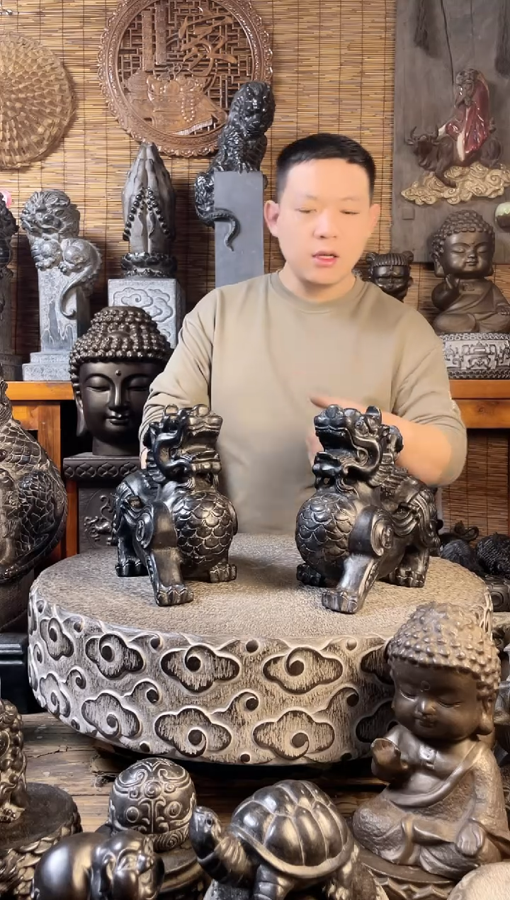 【闪购商品】30飞天貔貅一对天然青石雕刻