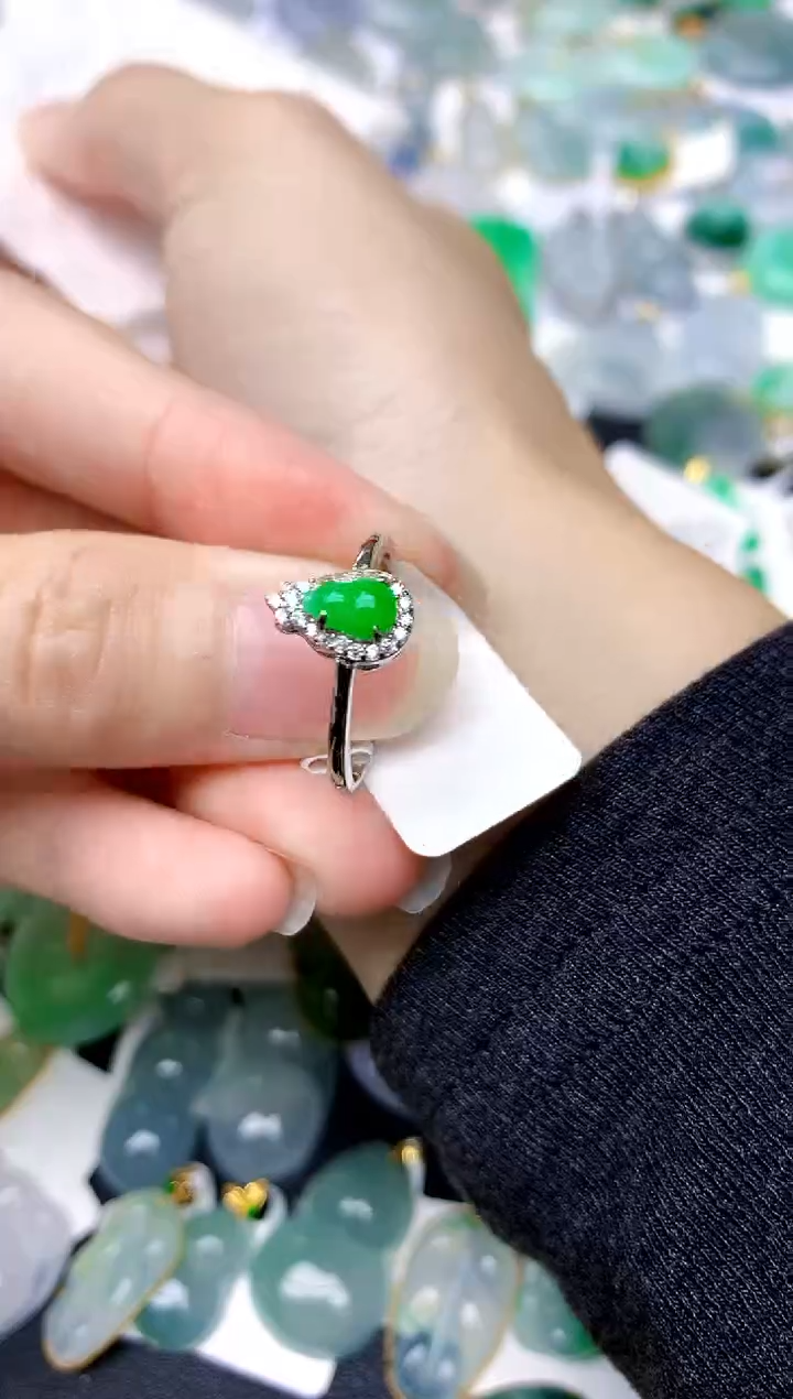 银S925镶嵌戒指翡翠天然A货翡翠