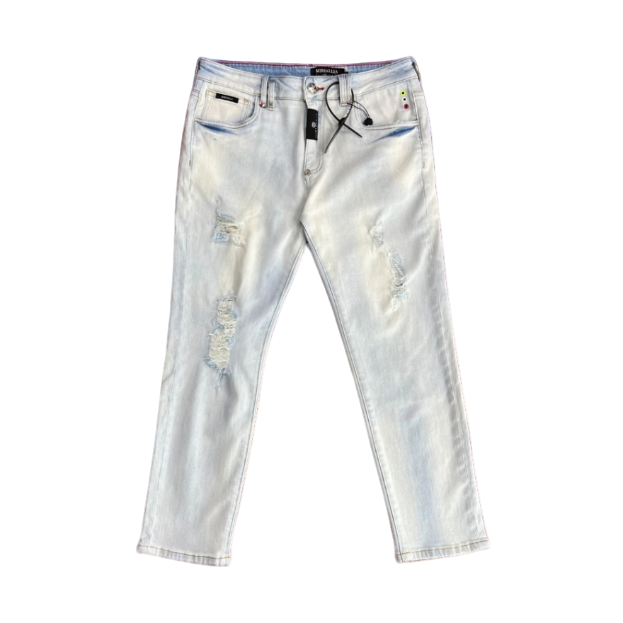 MI白色8806同款九分男牛仔裤8812破洞休闲男牛仔裤子潮流牛仔裤