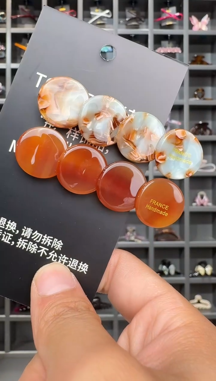 非金属醋酸韩国醋酸品牌发饰6.3cm圆片鸭嘴边夹一对绿橘色奶棕色