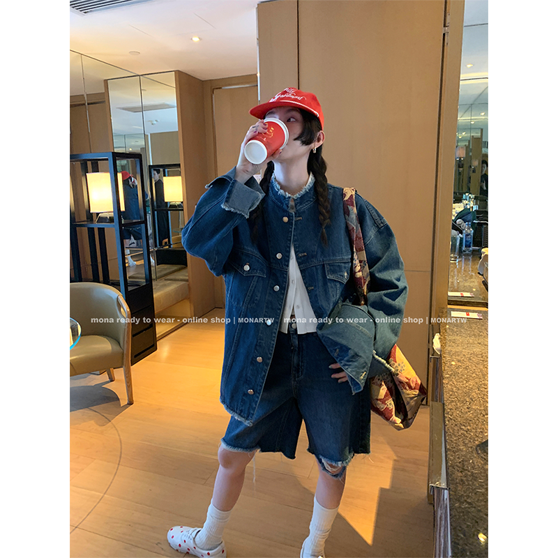 【2.10日 】MONA 复古牛仔 外套高腰中裤套装 O124T00677